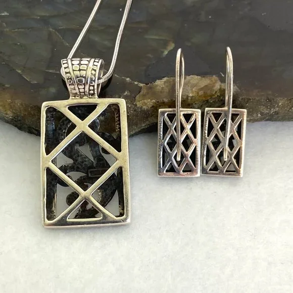 Silpada Sterling Silver Paisley Open Scroll Pendant Necklace & Earrings Set 20" - Picture 7 of 16